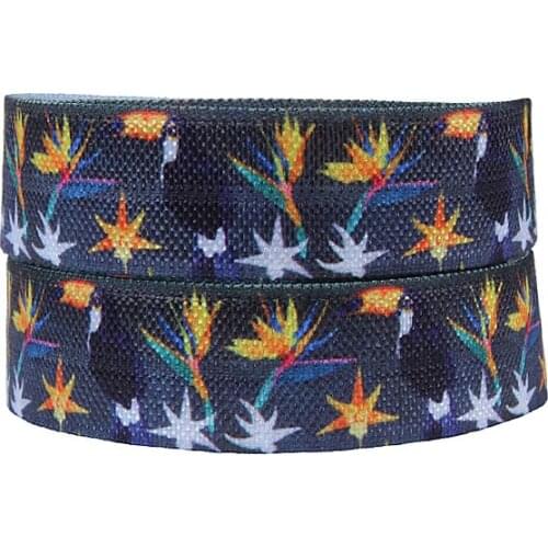 FLRA Elastic(100yards/lot) Wholesale tropical birds printed fold over elastic