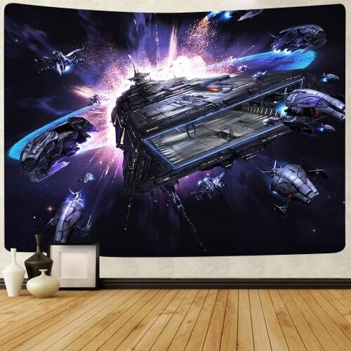 Simsant Star Sky Wars Tapestry Space Airship Galaxy Art Wall Hanging Tapestries for Living Room Bedroom Dorm Home Blanket Decor