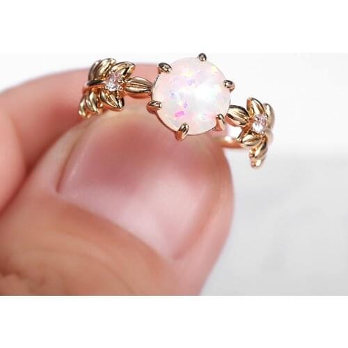 Huitan Fancy White Imitation Opal Rings for Women Stylish Female Finger Accessories Gift Ring for Teens Modern Fashion Jewelry