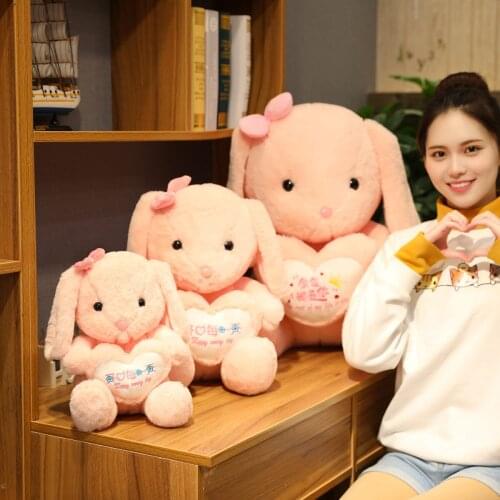 30 / 40 / 60cm Cute Two-color Drop Ear Rabbit Heart Stuffed Animal Toy Childrens Birthday Gift