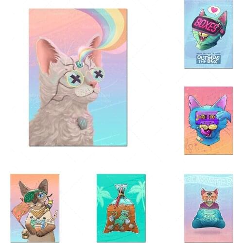 Canvas painting cartoon anime white cat cat printing, funny cat, poster printing wall art picture decoration living room wall ch