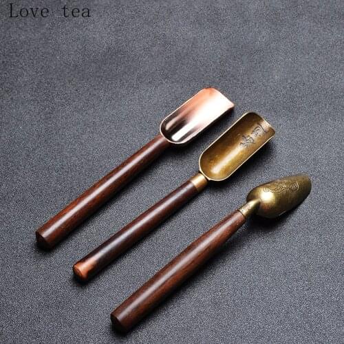 Chinese Kung Fu Ebony Alloy Tea Shovel Retro Style Natural Tea Spoon Household Exquisite Spoon Portable Sandalwood Supplies