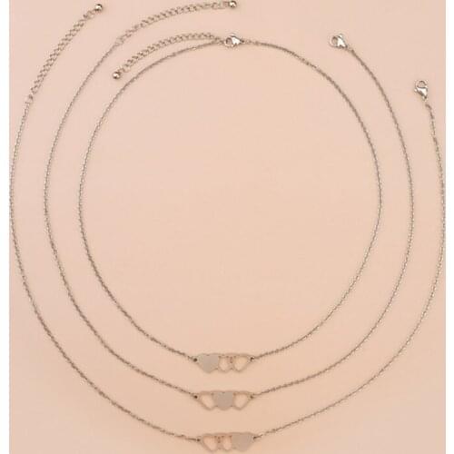 6XDA Best Friend Necklace European and American Creative Personality Stainless Steel Heart-shaped Short Necklace 3-piece Set