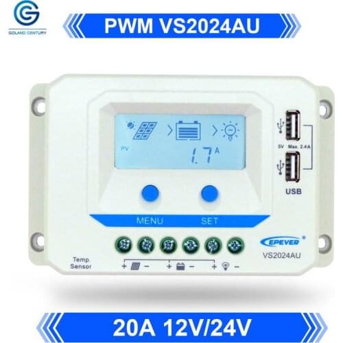 EPever VS2024AU 20A 12V 24V Auto Work, Double USB Charge Ports Intelligent PWM Smart Home Controllers