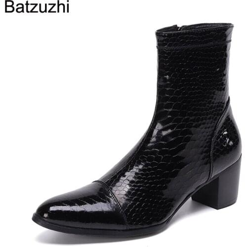 Batzuzhi 7cm High Heels Handsome Men Boots Genuine Boots Men Black Ankle Knight Botas Hombre for Men Party/Wedding, EU38-46