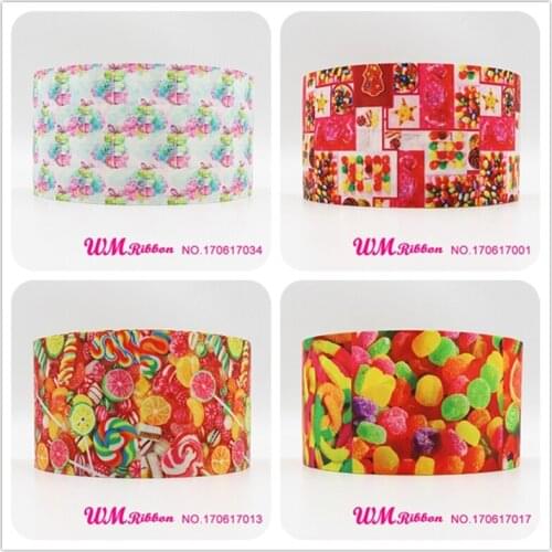 Q&N ribbon 3inch 75mm candy and macaron printed grosgrain ribbon webbing 50yards/roll for headband free shipping