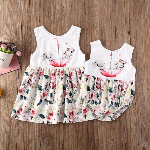 Summer Easter Bunny Clothes Newborn Baby Girl Sleeveless Print Sister Matching Romper Dress Cute Outfits for 0-6Years