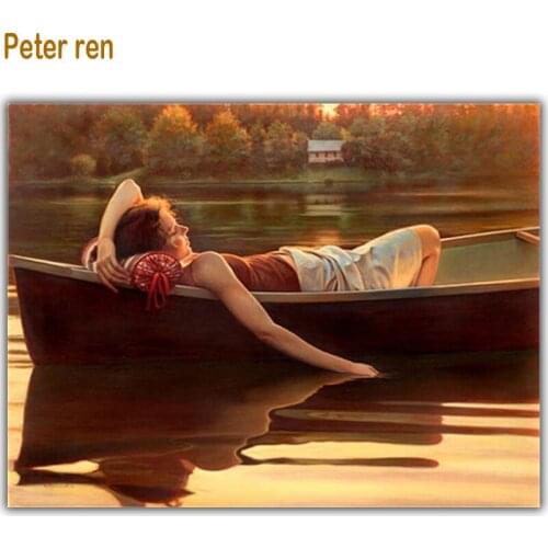 Peter ren Diamond painting Cross stitch kit Round/Square diamond mosaic Rhinestone Full embroidery Home Decor "Girl on the boat"
