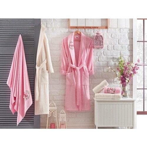 Kristal by Tac Bambu Family Bathrobe Set Dian Pink-Cream