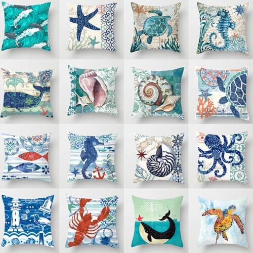 Pillow Cushion Cover Microfiber Pillowcases Sea Animals Printed Decorative Throw Pillows Covers For Sofa Home Decor 45*45cm/pc
