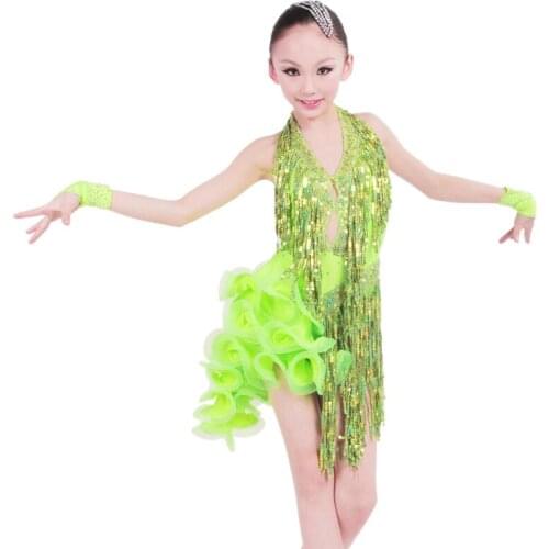 New Arrivals Shining Sequins Tassels Child Latin/Salsa/Rumba/Ballroom Performance/Competition Dress,Professional Stage Dancewear