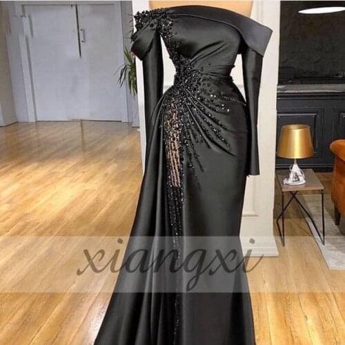 New Arrival Long sleeve evening dresses Plus size Crystals Beading Muslim evening dress robes vestido fiesta 2020