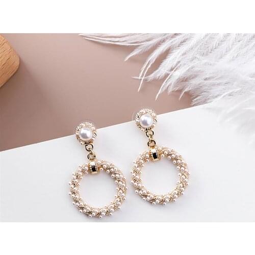 New Fashion Pearl Circle Square Geometric Charm Earrings Jewelry Elegant Round Pendant Earrings Clothing Accessories For Women