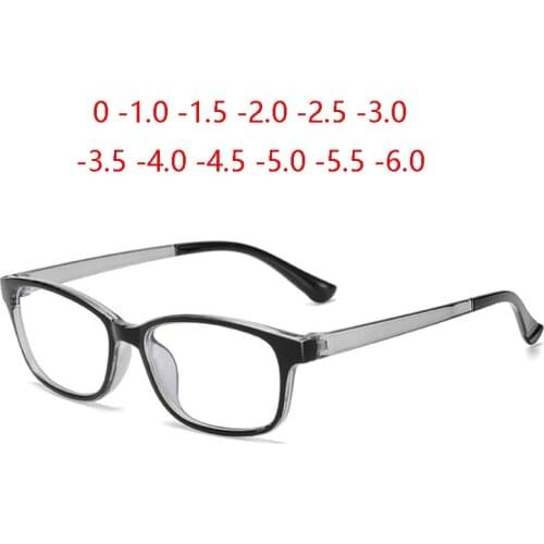 0 -1.0 -1.5 To -6.0 Transparent Gray Frame Square Myopia Glasses Finished Women Men Prescription Eyeglasses 3 Color Optional