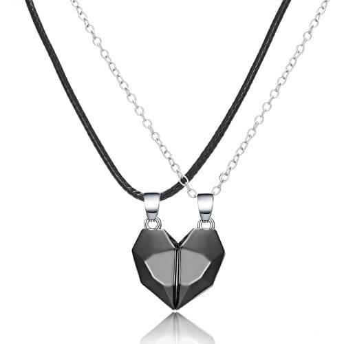 2Pcs Couple Necklace Attarction Between Lovers Heart Magnetic Pendant Necklace For Men Women Valentines Day Anniversary Jewelry