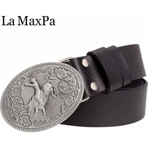 Cowhide belt men cowboy bull riding western cowboy style belt bareback bull rider pattern belt for men birthday gift