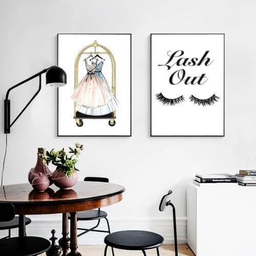 Self-adhesive Wall Sticker Fashion Dress Poster Eyelash Pictures Nordic Style Wall Art Wall Painting Home Decoration