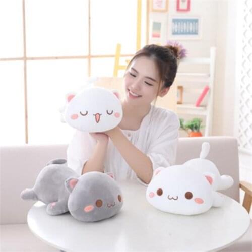 Cute gray cat white cat plush toy doll cartoon lying down cat pillow child sleeping hug doll