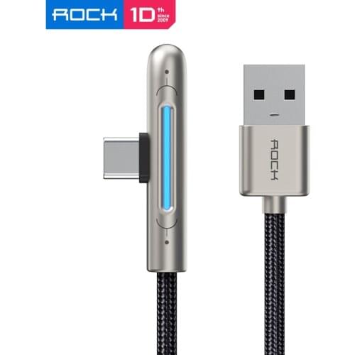 ROCK 66W USB Type C Cable for Huawei Mate 40 Pro nova 8 Fast Charging Type C Cable Elbow LED USB Cable for Xiaomi 9 8 USB-C Wire