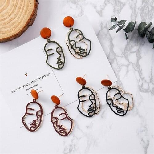 Vintage Fashion Alloy Drop Earrings For Women Double Abstract Face Contour Earrings For Female Jewelry Gift