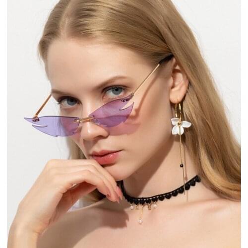 Fashion Rimless Cat Eye Sunglasses For Women 2021 New Steampunk Sun Glasses Sexy Personality Lentes De Sol Mujer Street Beat UV