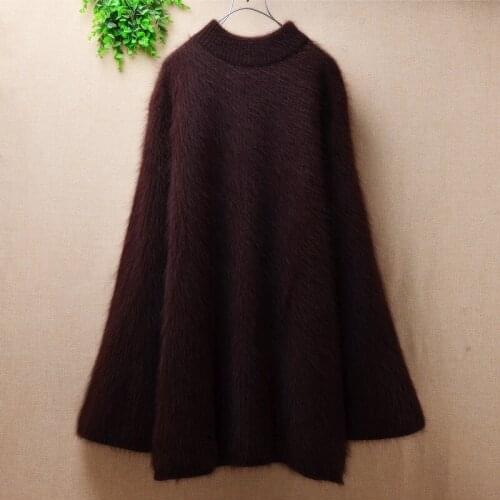 Tops Women Knit Mink Cashmere fur Sweater dress midium-long O-neck loose Lazy style Soft Pullover Home women clothes