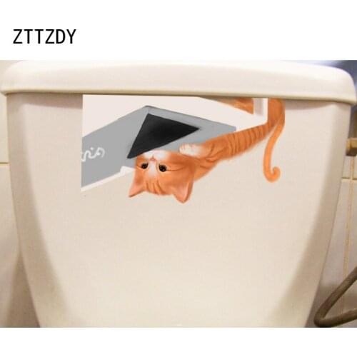 ZTTZDY 24.5*13CM Cute Cat Wall Decal Living Room Home Decor Toilet Seat Sticker T3-0156