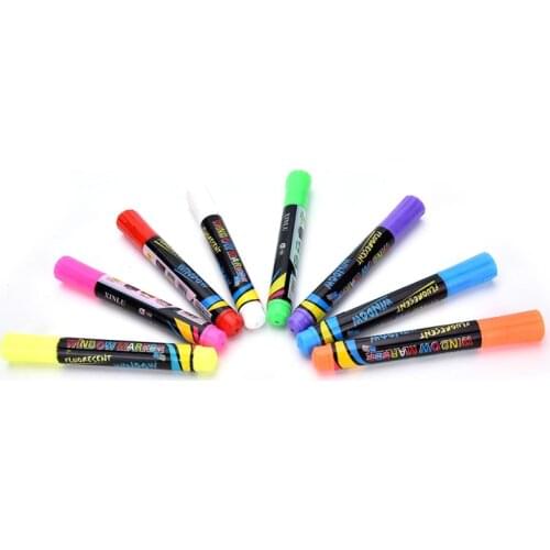 White Board Maker Pen White Board Whiteboard Marker Liquid Chalk Erasable Glass Ceramics Maker Pen Easy Erasing 8 Colors 1Pcs