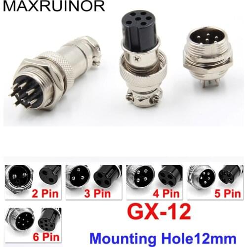 2 set x XLR 2/3/4/5/6 Pin 12mm Audio Cable Connector Chassis Mount Circular Aviation Connector Socket Plug