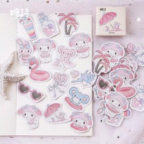45 Pcs/Set Kawaii Rabbit Seaside Vacation Decorative Mobile Sticker Scrapbooking DIY Craft Stickers