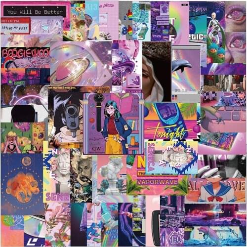 50pcs Cartoon Cute Steam Wave Girl Graffiti Stickers Waterproof Suitcase Motorcycle Decoration Classic Kids Toy Stickers