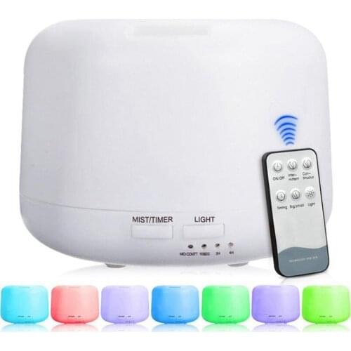 500ml Essential Oil Diffuser Humidifiers Remote Control Ultrasonic Aromatherapy Diffusers Auto Shut-Off 7 Color LED Lights