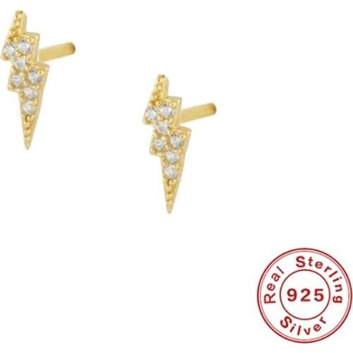 AIDE 925 Sterling Silver Stud Earrings for Women Simple Zircon Lightning Earrings Female Fashion Minimalist Jewelry kolczyki