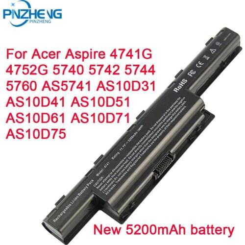 PINZHENG 5200mAh Laptop Battery For Acer Aspire 4741G 4752G 5740 5742 5744 5760 AS10D31 AS10D41 AS10D51 AS10D61 AS10D71 AS10D75