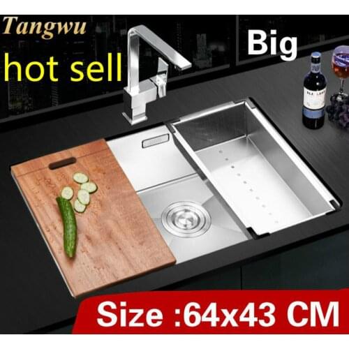 Free shipping Apartment kitchen manual sink single trough vogue do the dishes 304 stainless steel big hot sell 640x430 MM