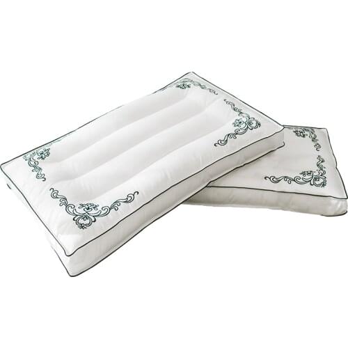 Cotton Exquisite Embroidered Pillow Pillow Core Feather Velvet Neck Pillow Adult Student Single Cervical Spine Hotel Pillow