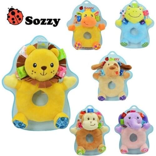 Hot 15cm Baby Plush Rattles hang ringing Circle Cute Animals Dog Frog Monkey Lion Infant Baby Crib Stroller Toy Play