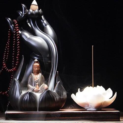 Incense Burner Ceramic Buddha Backflow Buddha Aroma Stove Backflow Viewing Aromatherapy Burner Buddha Statue Night Censer Crafts