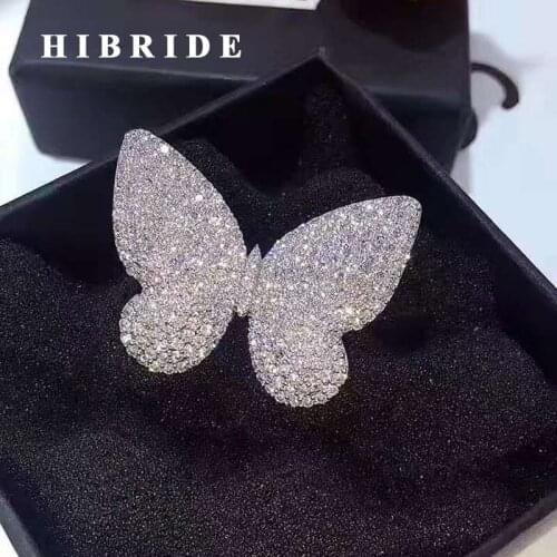 HIBRIDE Newest Beautiful Butterfly CZ Stone Micro Pave Engagement Rings Women White Gold Color Female Finger Ring For Gift R-150