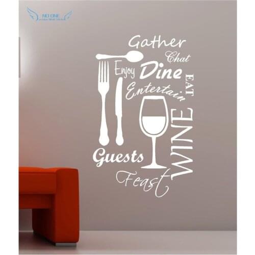 Kitchen Word Cloud Vinyl Wall Decal Dining Food Wine Fork Cup Knife Mural Art Wall Sticker Restaurant Home Kitchen Decoration