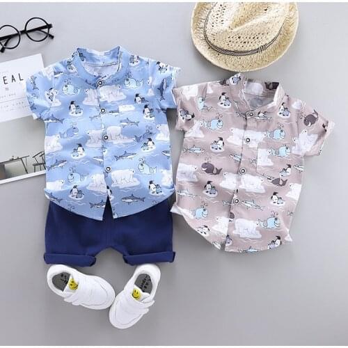 Summer Children Fashion Clothing Suit Baby Boys Print Causal short sleeve Shirt Shorts 2Pcs/sets Kids Infant Toddler Clothes Set