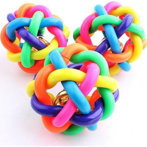 Cute Dog Toys Interactive Pet Dog Ball Toy Cat Toy with Small Bell Rainbow Dogs Toys Pets Chewing Playing Fetching Nice Ball