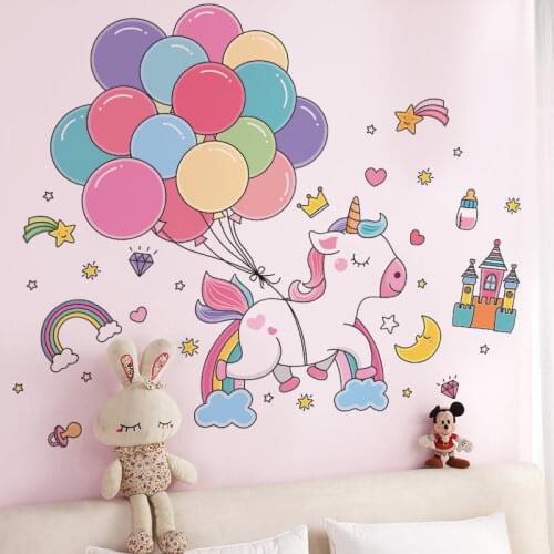 Cartoon Balloons Wall Stickers DIY Unicorn Animals Wall Decals for Kids Bedroom Baby Room Children Nursery Home Decoration
