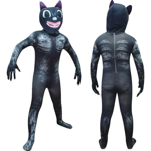 Cartoon Cat Halloween Cosplay Costumes Black cat jumpsuit Clothing for Kids Boy Funny Crazy chase game