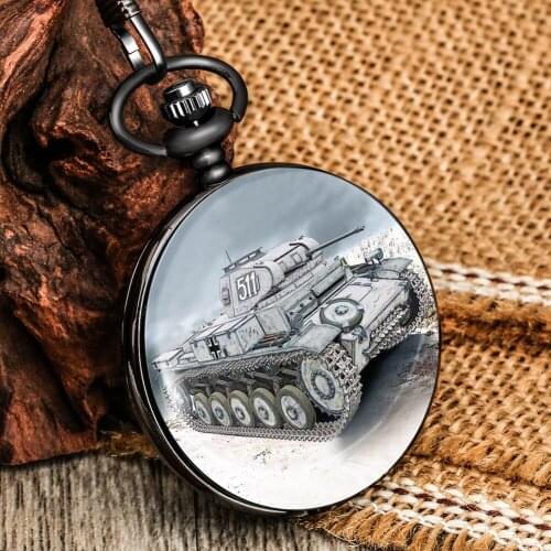 Pendant Quartz Pocket Watch Male Smooth Cover Exquisite Tank Pattern Flip White Classic Digital Dial Thick Chain Small Clock