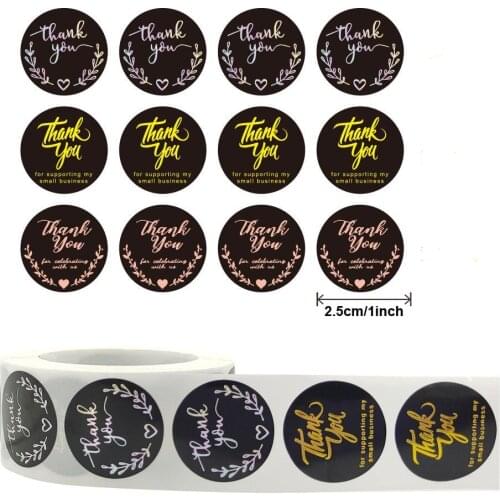 500pcs Round Blcak Business Label Stickers Paper Cute Thank You Stickers for Baking Packaging Seal Labels Stationery Stickers