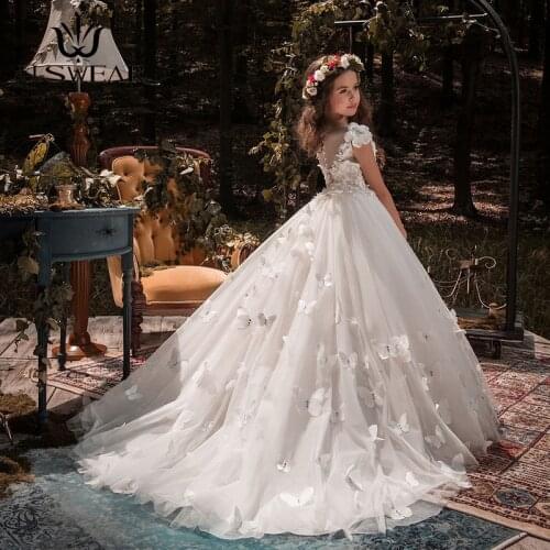 2020 New Kid Flower Girl Dresses Tulle Beading Appliqued Pageant Dresses For Girls First Communion Dresses Kids Prom Dresses