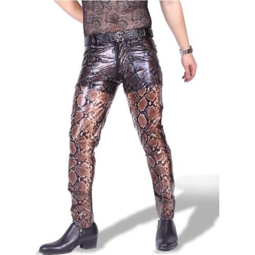 2020 New Casual python semi-transparent PU Sportswear leather pants sexy Skinny Sweatpants men straight Trousers Jogger Pants