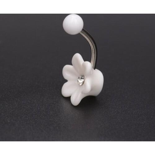 Starose New White Lotus Flower Navel Piercing Belly Button Rings Body Jewelry Sexy Surgical Steel Rod Crystal Belly Ring Earring