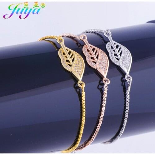 Wholesale Christmas Gifts Charm Bracelets For Women Micro Pave Inlay AAA Cubic Zirconia Leaf Connector Charm Bracelets